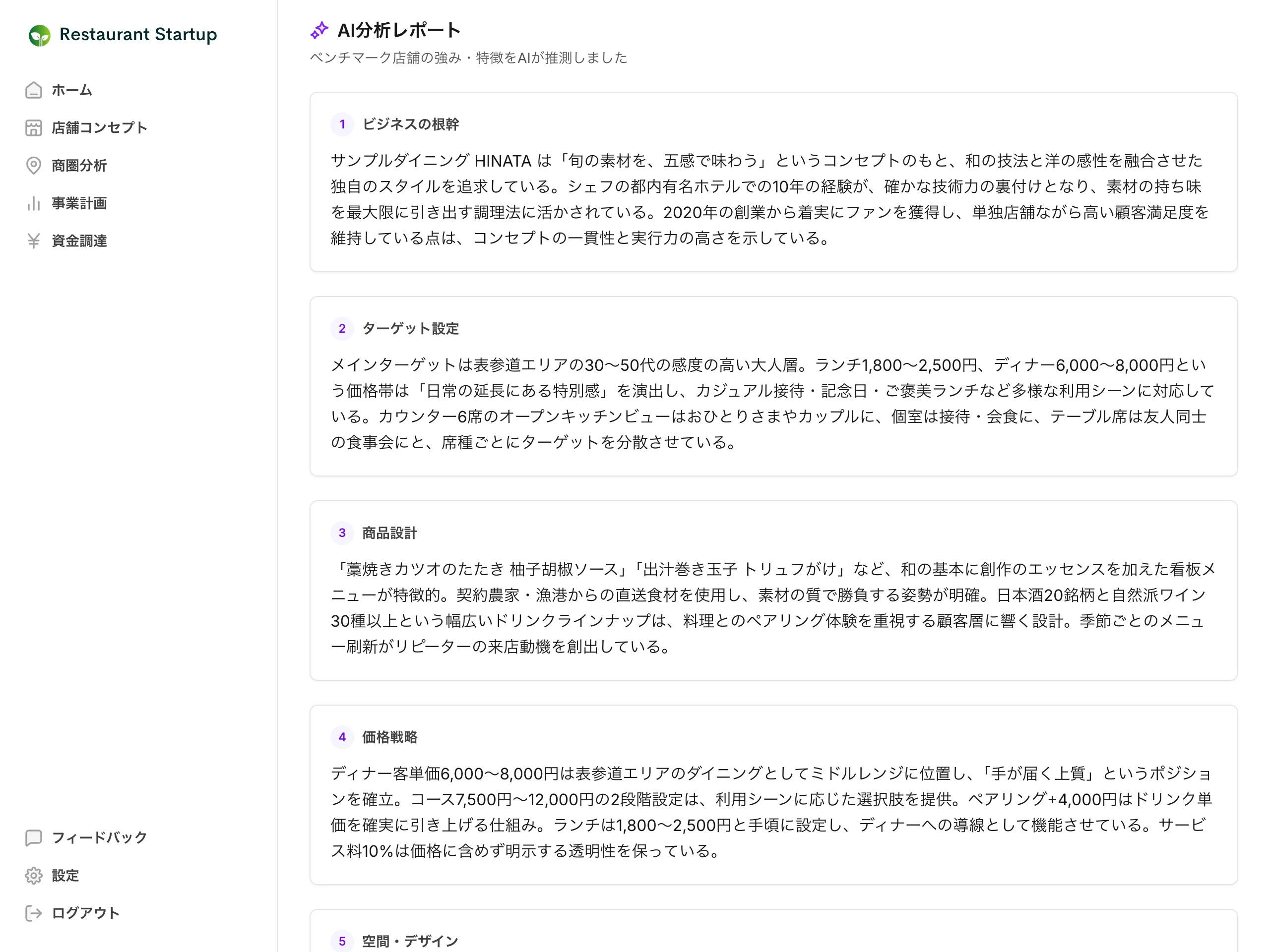 ベンチマーク店舗のAI分析レポート画面